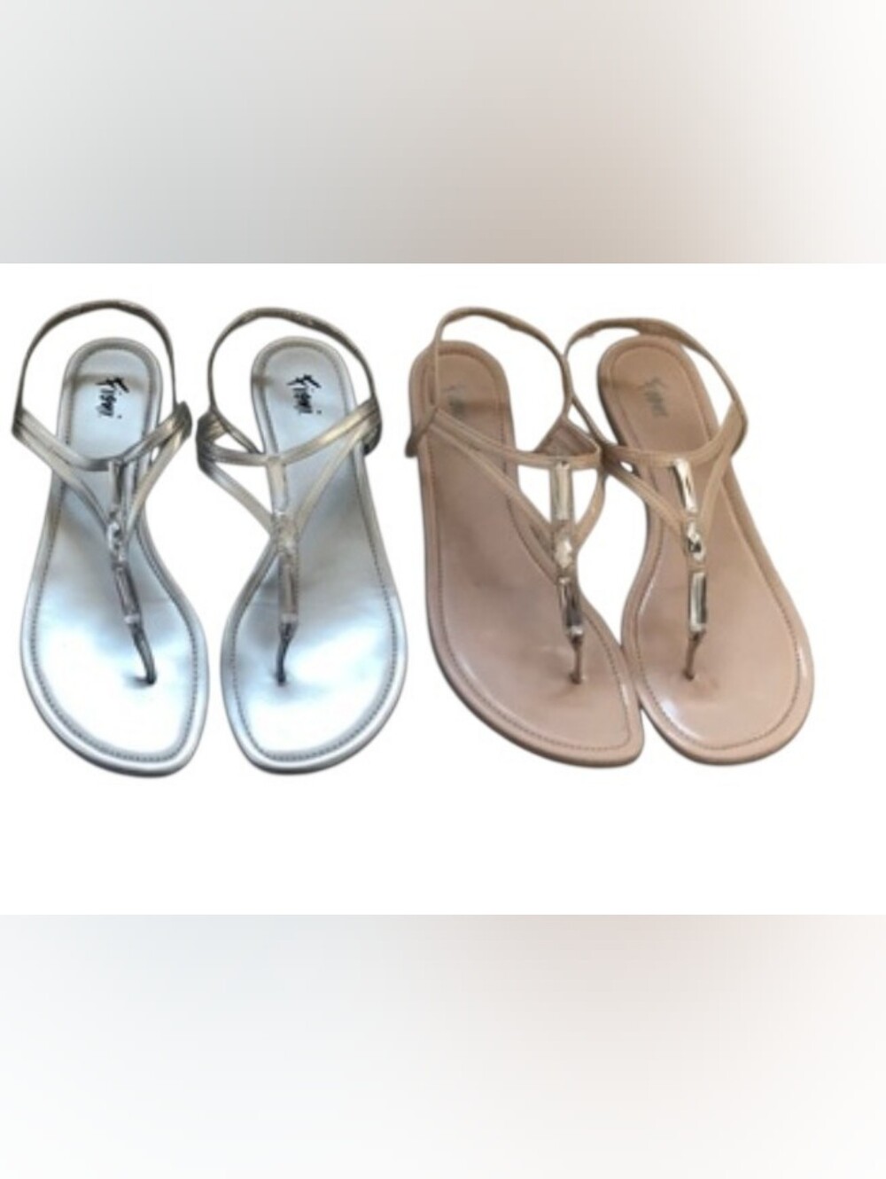 FIONI Silver & Nude T-Strap Sandals Sz 9